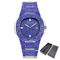 ICE-out bling gold luxury watch for men with diamond design, alloy strap, and 38mm round dial
