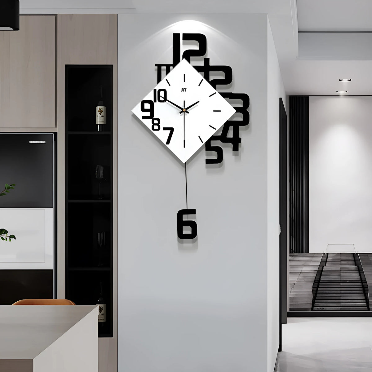15 inch round quartz wall clock with density board shell in black finish