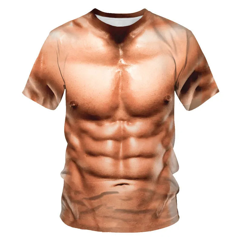 Milk silk muscular man printed short sleeve t-shirt with round neck, loose fit, available in multiple sizes