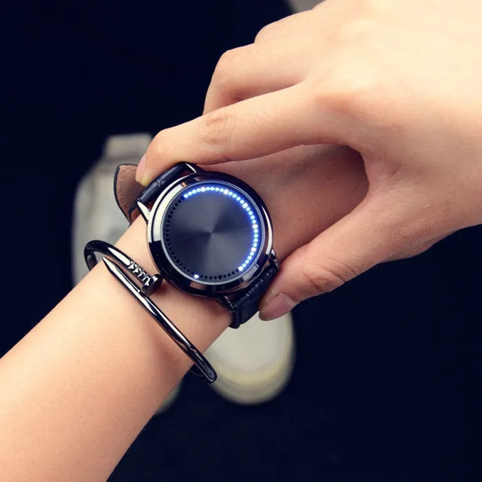 Electronic digital watch with blue LED light display in black or white colour options