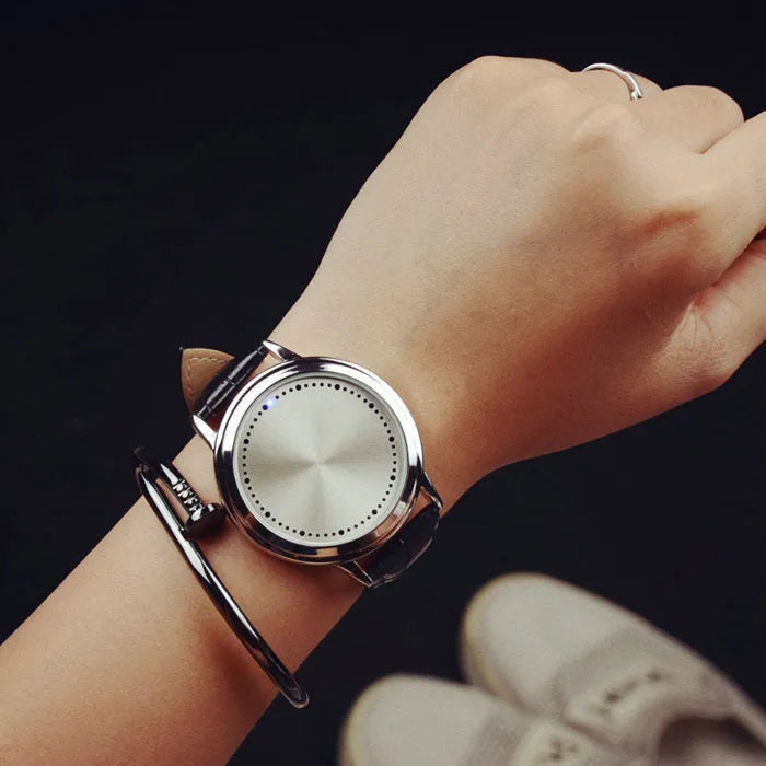 Electronic digital watch with blue LED light display in black or white colour options