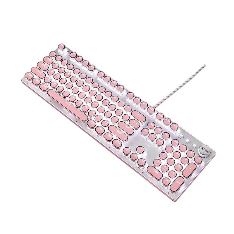 Queen Lipstick mechanical keyboard with green switches, pink keys on silver base