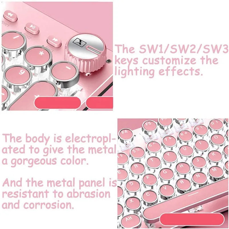 Queen Lipstick mechanical keyboard with green switches, pink keys on silver base