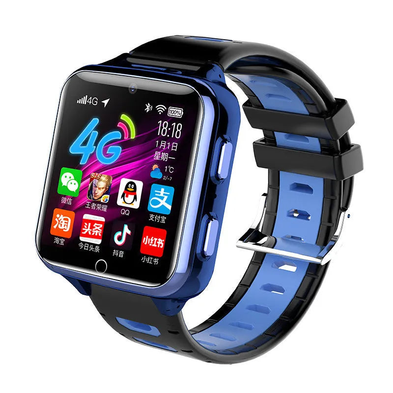 Children's smart watch with sport strap in black, blue, or pink showing 1.54 inch screen