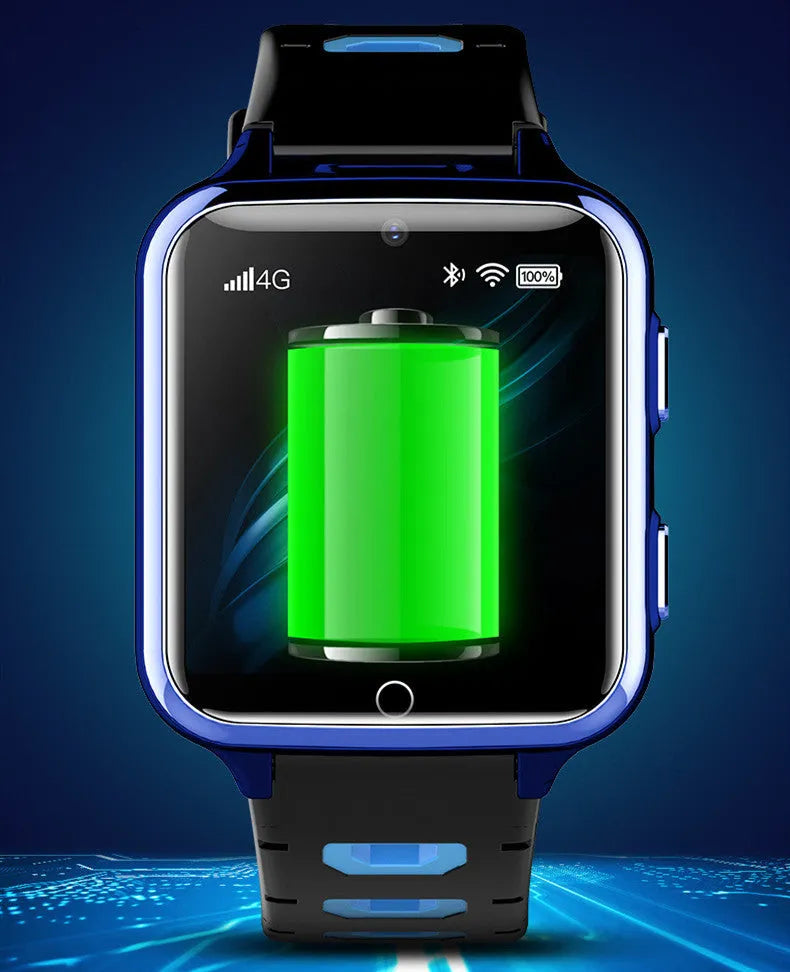 Children's smart watch with sport strap in black, blue, or pink showing 1.54 inch screen