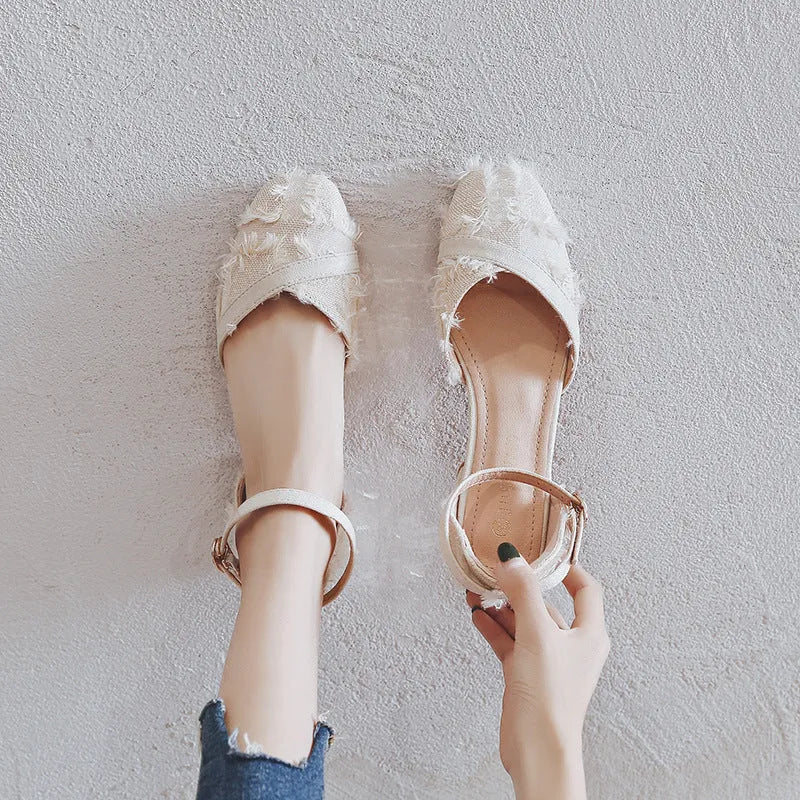 Women's apricot dorsay flats with ankle strap and 3cm low heel on suede upper