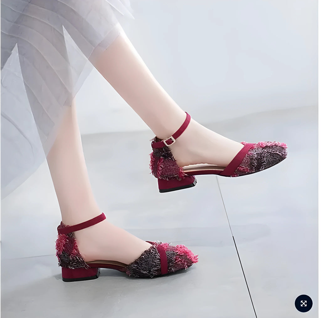 Women's apricot dorsay flats with ankle strap and 3cm low heel on suede upper