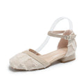 Women's apricot dorsay flats with ankle strap and 3cm low heel on suede upper