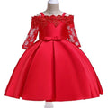 Girls simple lace-trimmed polyester dress in red, available in sizes 3T to 10T.