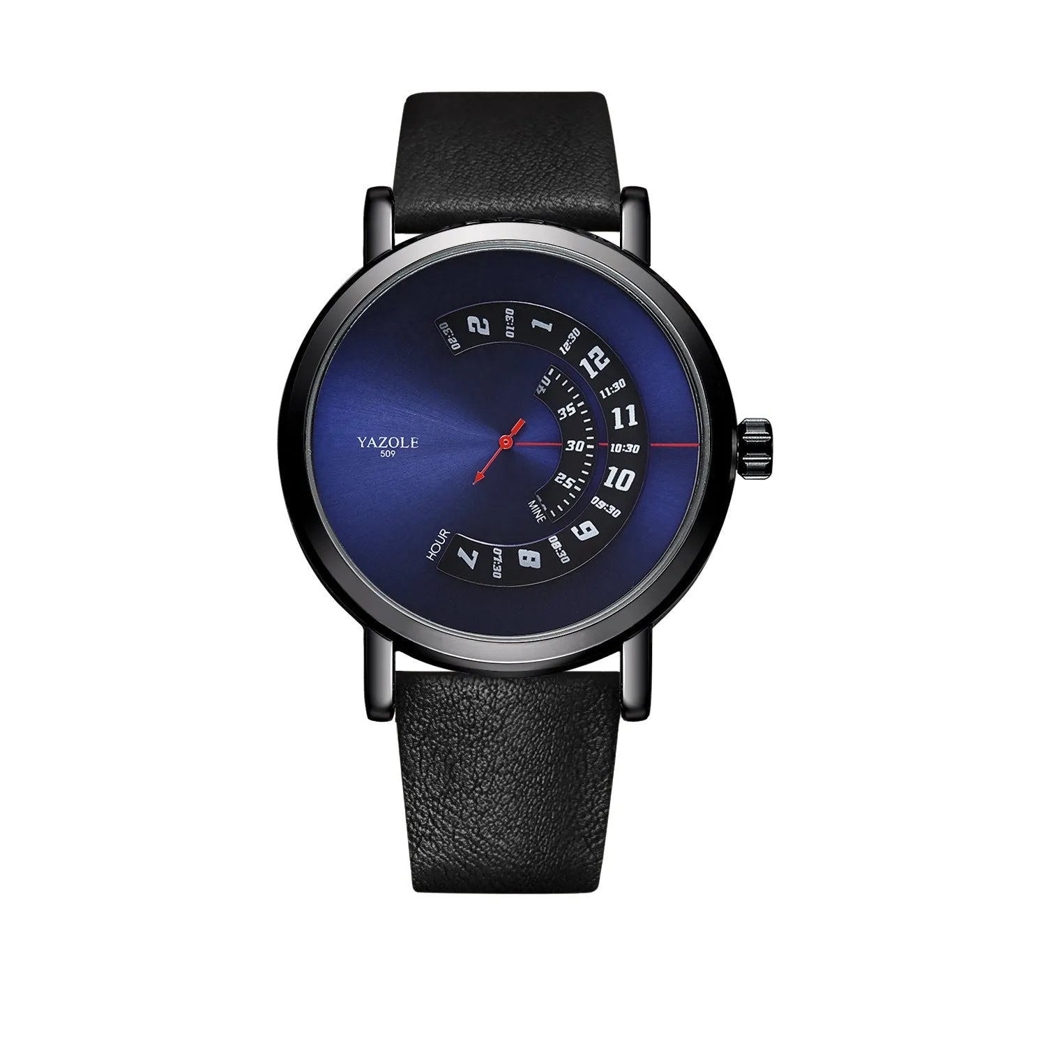 Men's casual metal case watch with analogue and digital display on a strap with pin buckle.