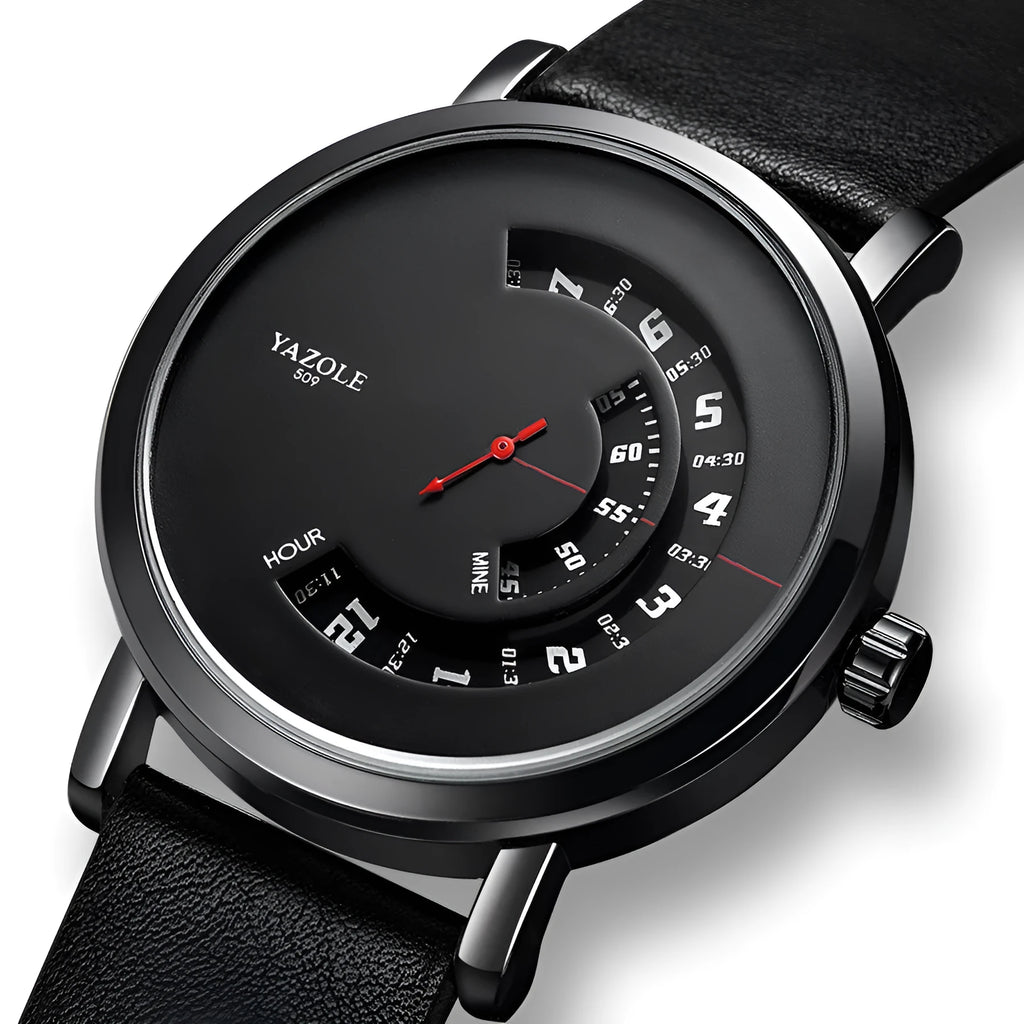 Men's casual metal case watch with analogue and digital display on a strap with pin buckle.