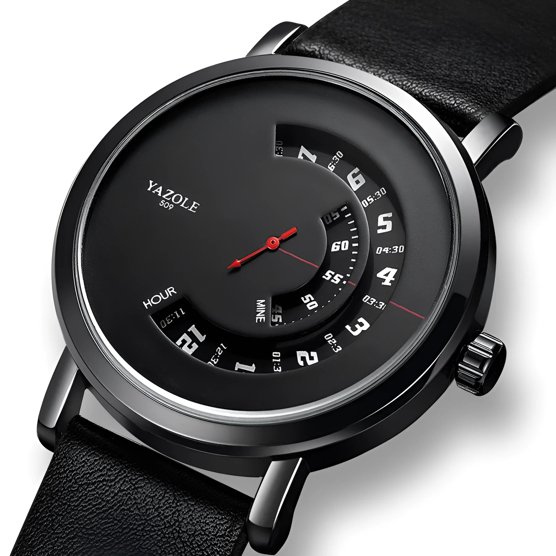 Men's casual metal case watch with analogue and digital display on a strap with pin buckle.