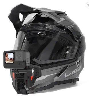Black GoPro motorcycle helmet chin strap mount with stainless steel fasteners for universal sports cameras