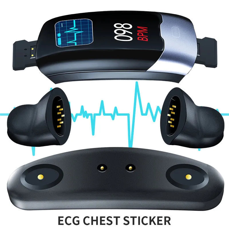 Black smart fitness tracker bracelet with digital display for heart rate and sleep monitoring.