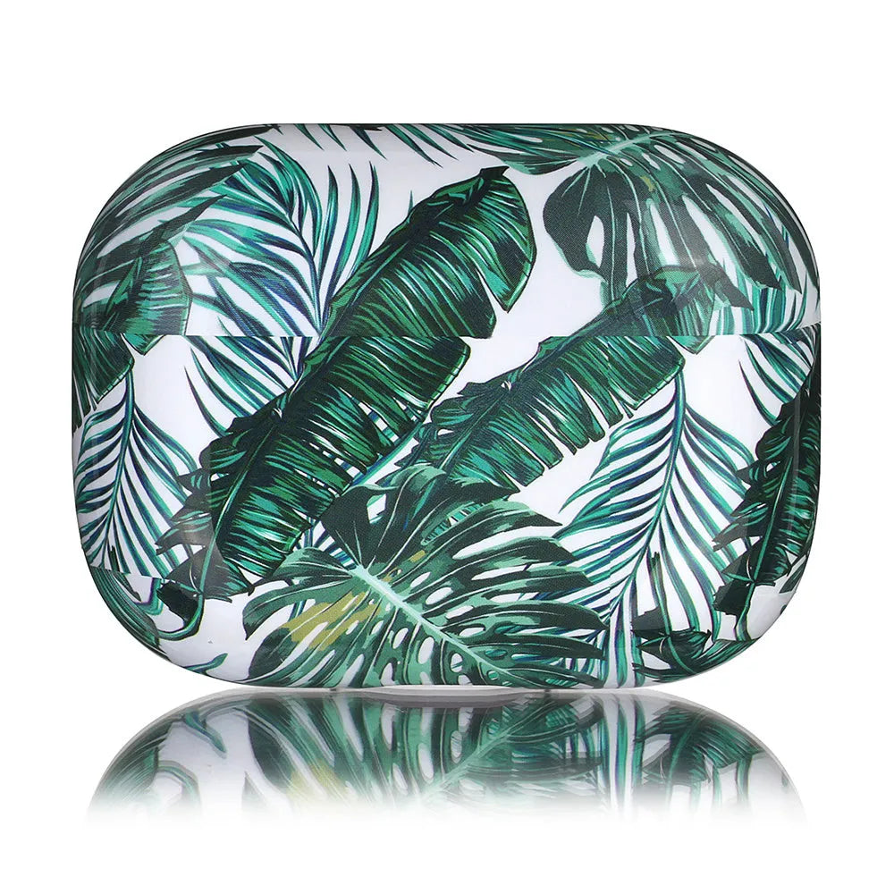 Blue and green banana leaf tropical pattern AirPods protective case for AirPods Pro and AirPods 1st/2nd generation models