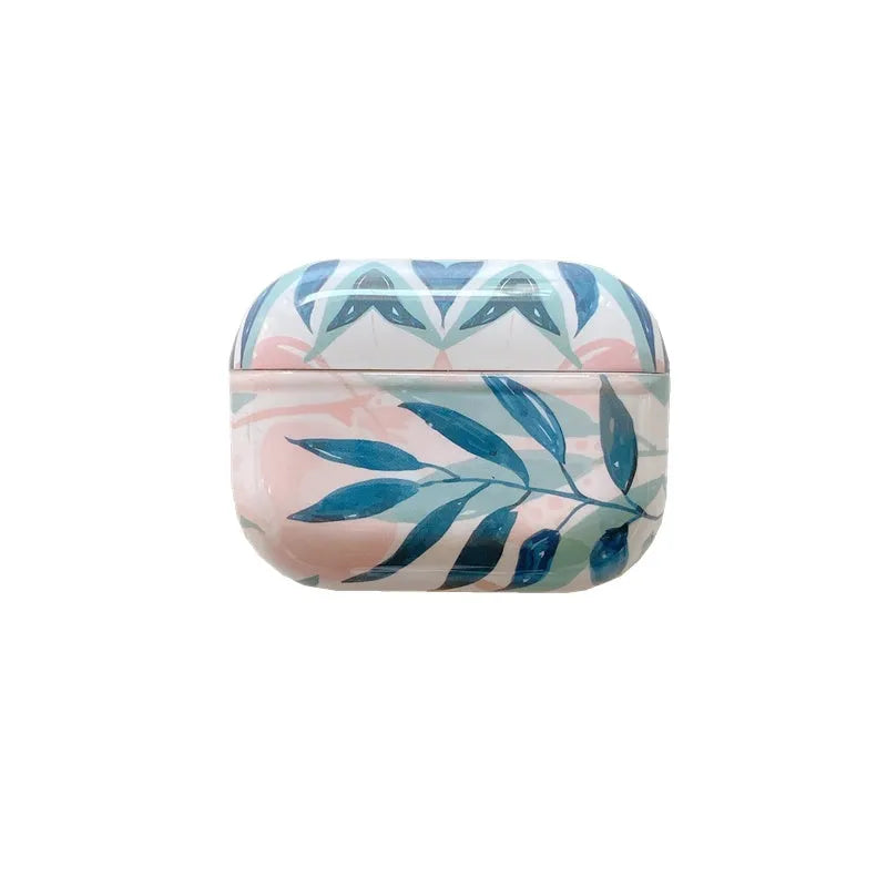 Blue and green banana leaf tropical pattern AirPods protective case for AirPods Pro and AirPods 1st/2nd generation models