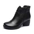 Women's black leather Martin boots with thick 3-5cm heel and round toe design