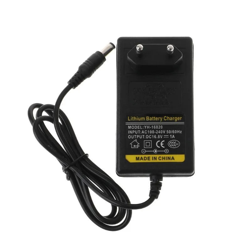 16.8V 1A lithium battery charger with red to green indicator light, black, EU or USA plug