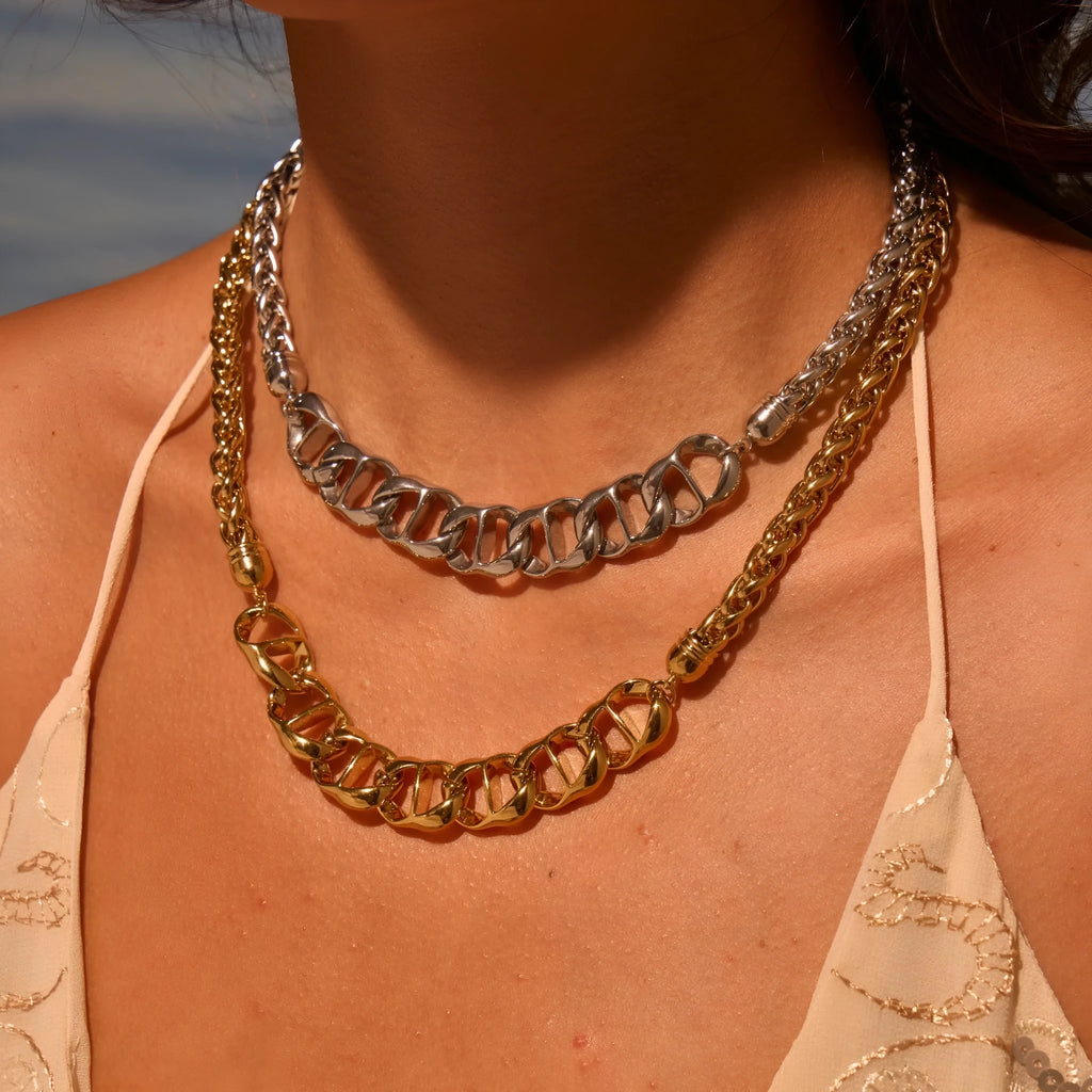 Women's stainless steel necklace with geometric pendant and gold plating in two colour options