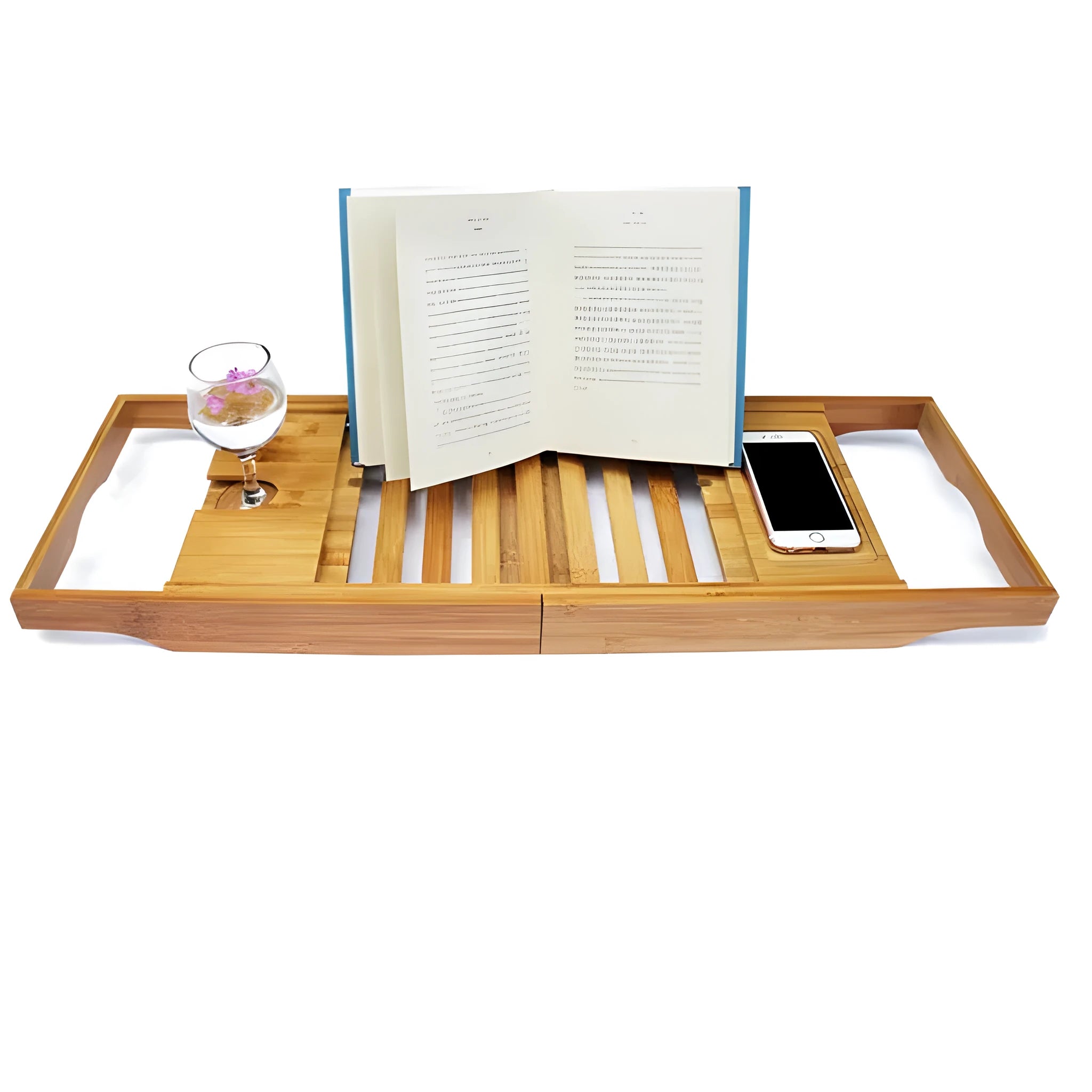 Bamboo bathtub frame for bathroom storage with desktop installation