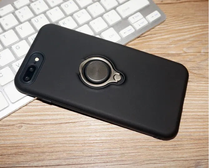 Black magnetic back cover case for iPhone on a table, showing solid colour and business style design.