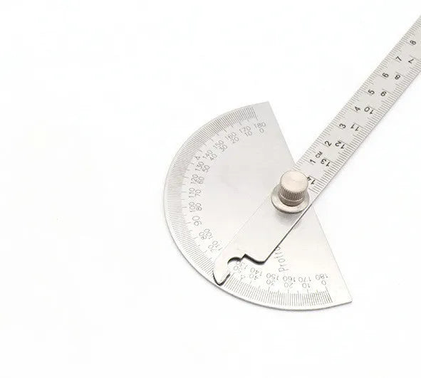Adjustable plastic protractor showing 180° measuring scale with clear graduation marks