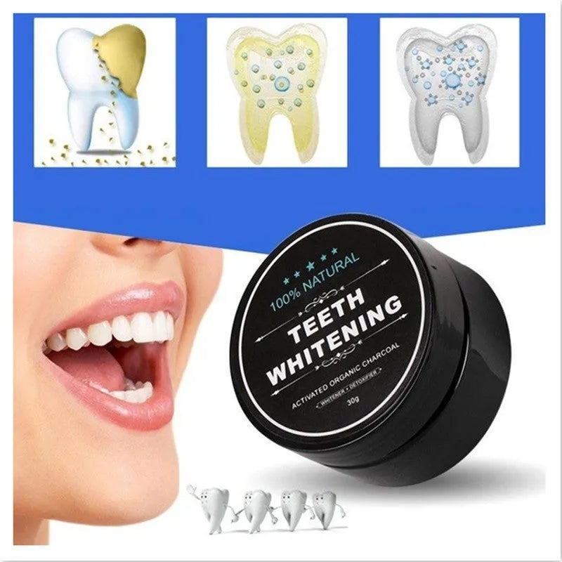 30g black activated coconut charcoal teeth whitening powder in jar