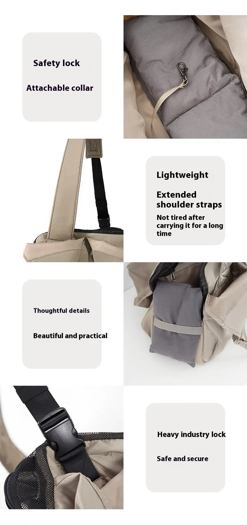 Apricot cloth pet handbag for dogs, medium size 41x16x28cm