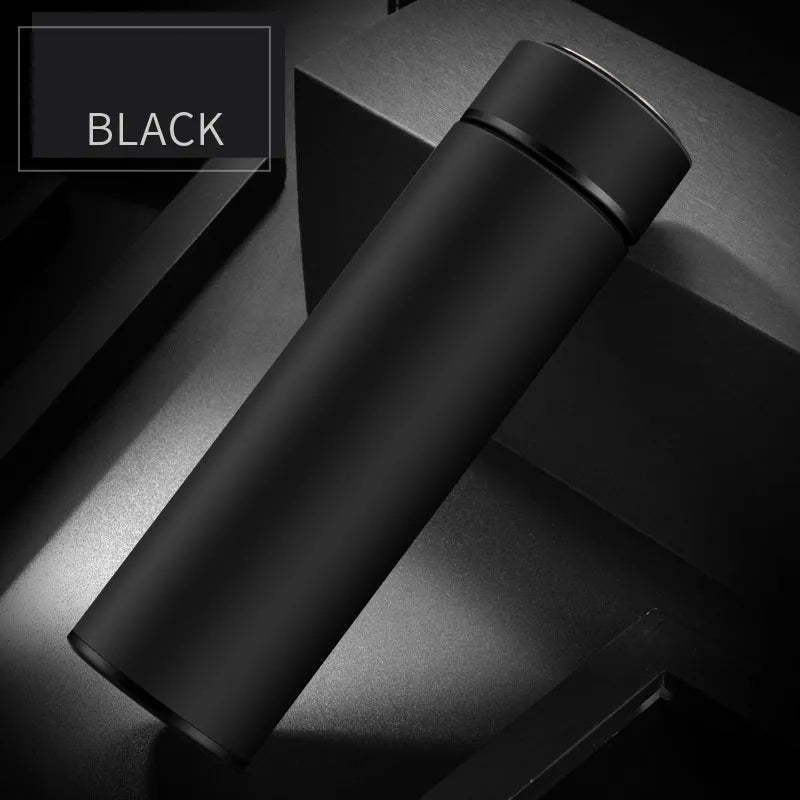 450ml straight cup stainless steel water bottle with vacuum insulation and arrow mouth in black, red, gold, and blue colours.