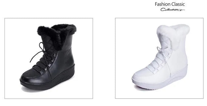 Women's black lace-up winter boots with 3cm platform and water-resistant PU leather