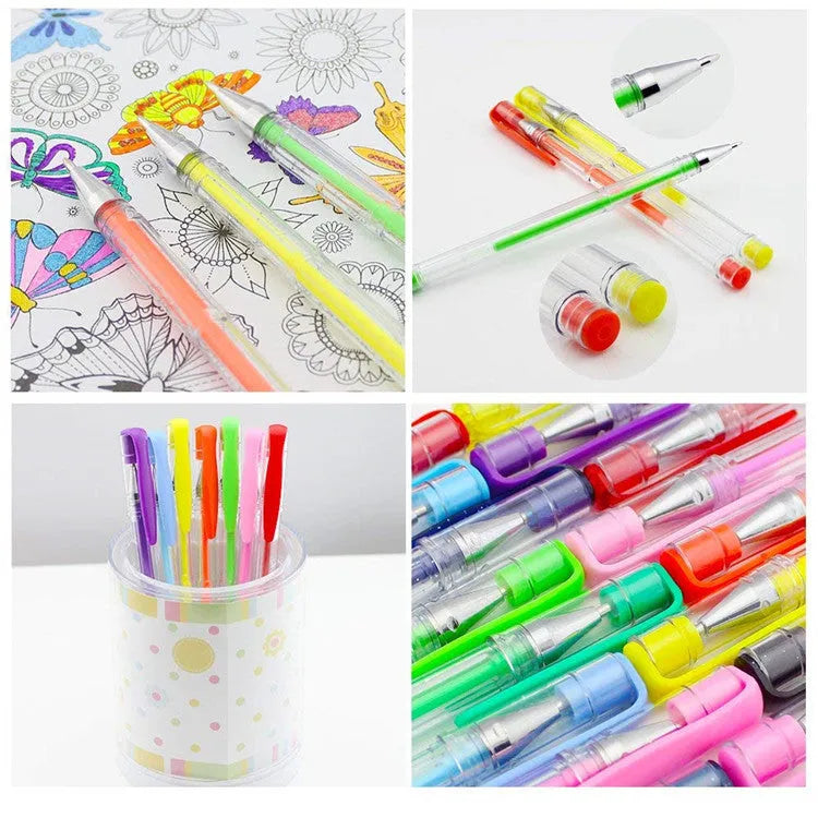 100 colour gel pen set with mixed watercolour and highlighter pens in plastic barrels