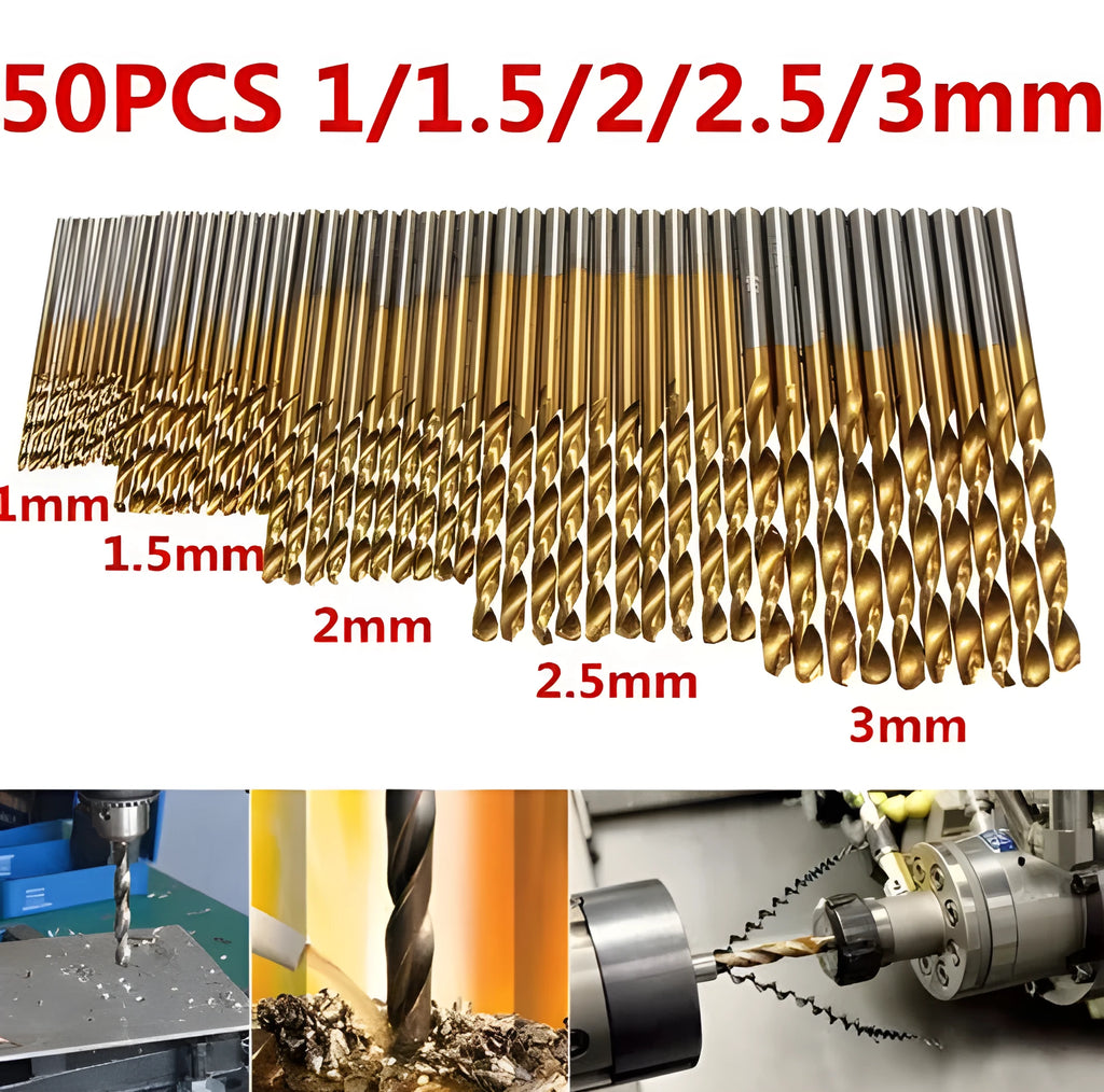50-piece titanium coated HSS steel high-speed drill bit hand tools set in case