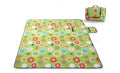 Folding suede picnic mat with blue stripes, expanded 200x200cm, showing soft velvet top and waterproof base