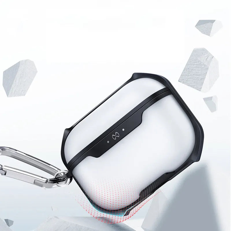 AirPods Pro protective case storage box in black with TPU and PC shell and metal hanging ring