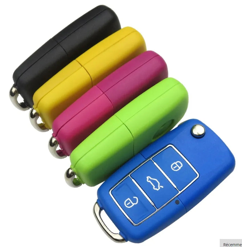 Volkswagen B5 folding key shell in black, 70mm by 35mm by 16mm ABS material with key blank
