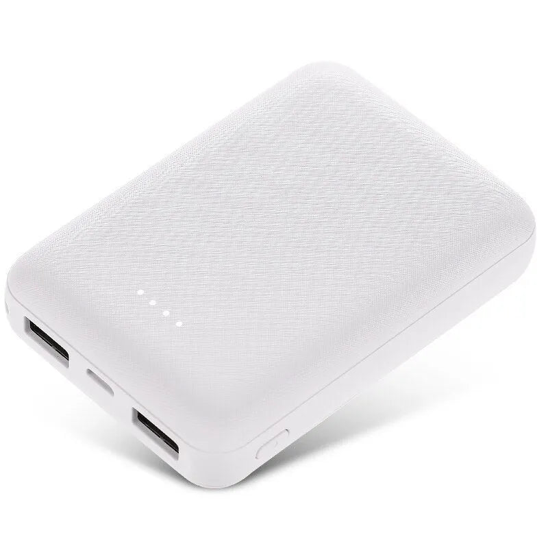 Ultra-thin 10,000mAh power bank with multi-USB ports in black or white