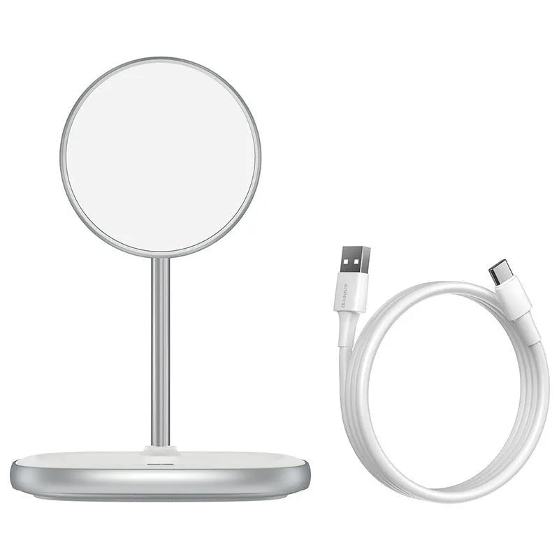 Swan Magnetic Desktop Stand Wireless Charger for iPhone 12 in black or white with Type-C cable