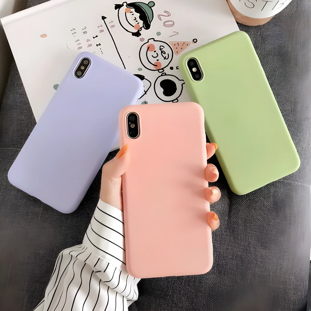 Silicone iPhone case in seven solid colours compatible with iPhone 6 to 11 Pro Max models