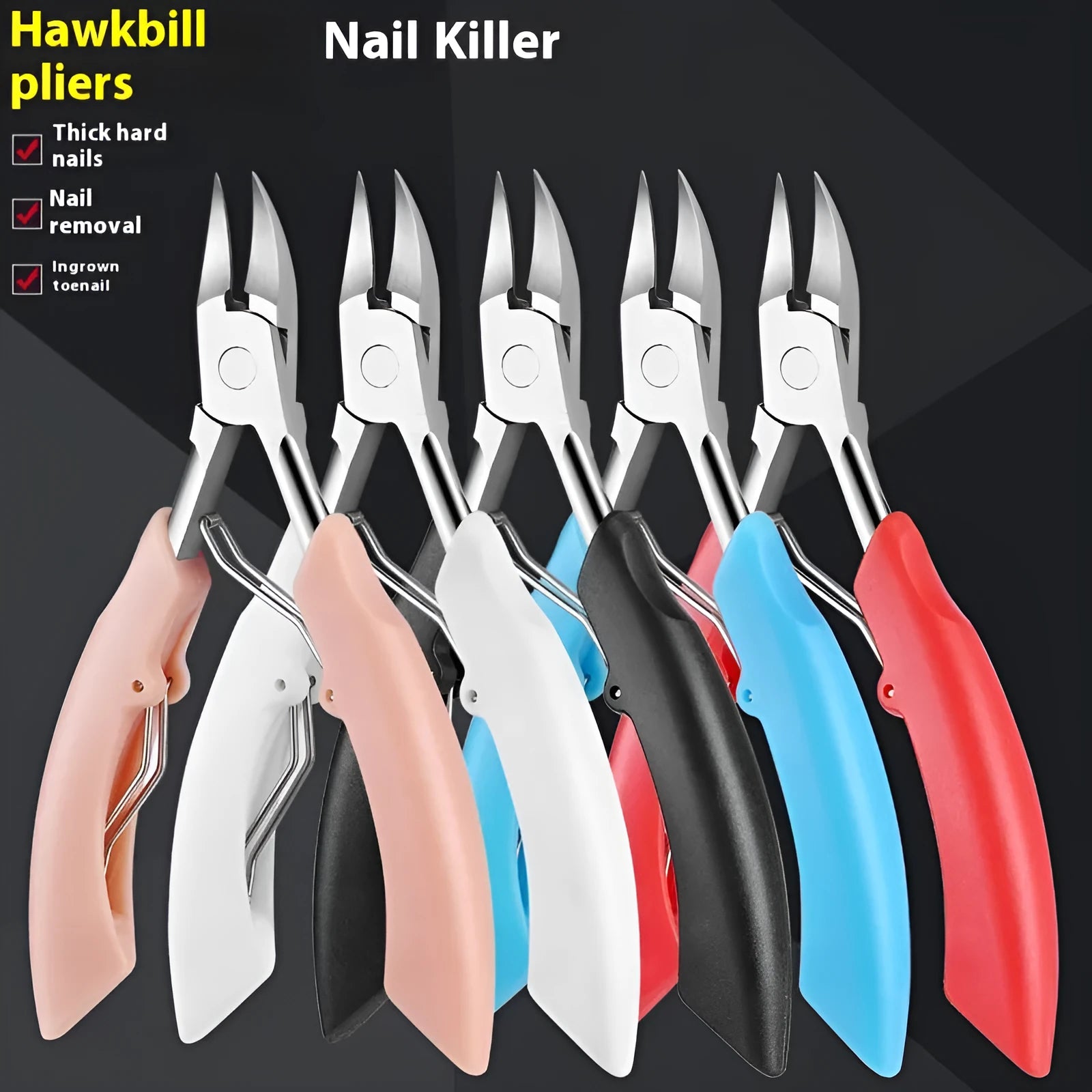 Bevel groove nail clippers in choice of five colours: black, red, blue, pink, white.
