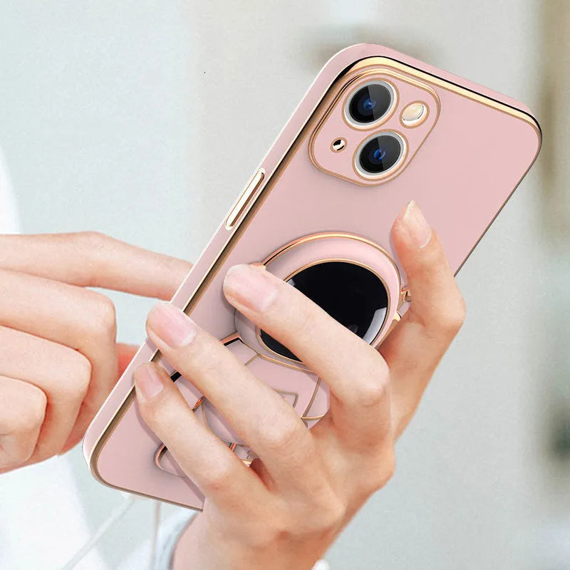 3D astronaut phone case with electroplating bracket for iPhone 13 Pro Max, TPU anti-drop back cover in black