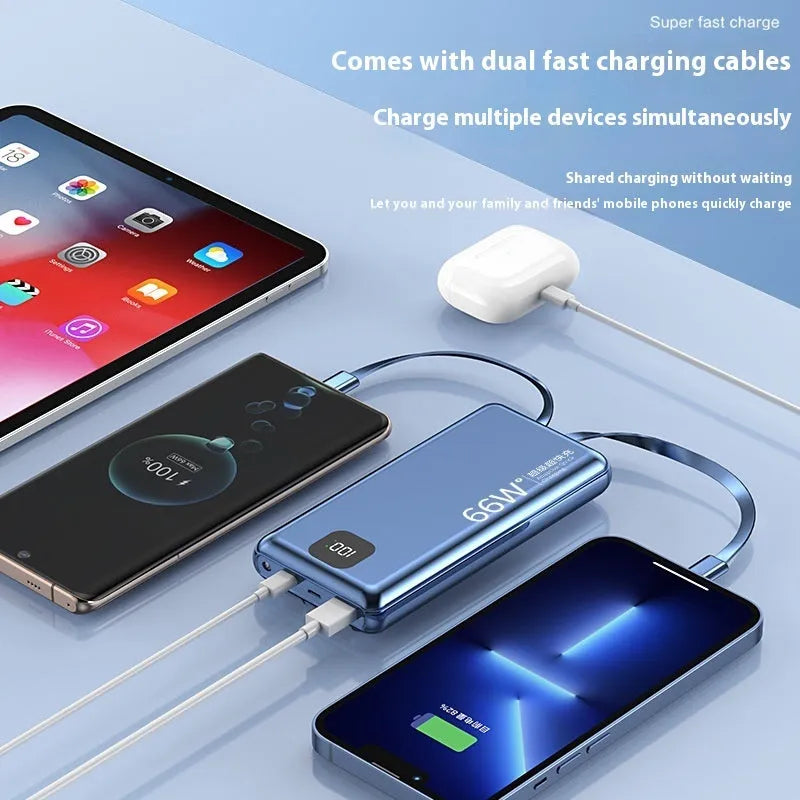 PD66W fast charge power bank 20000 mAh with cable plastic shell cool black 3C version