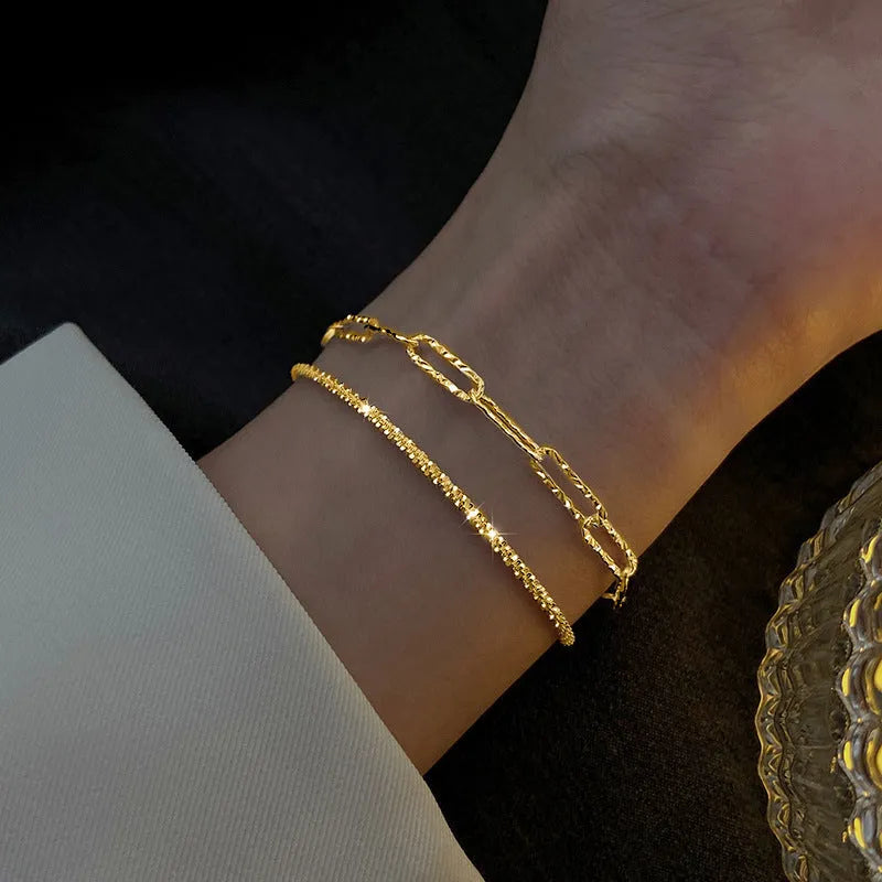 Gold and silver rhinestone bracelet for women with heart and star shaped alloy design