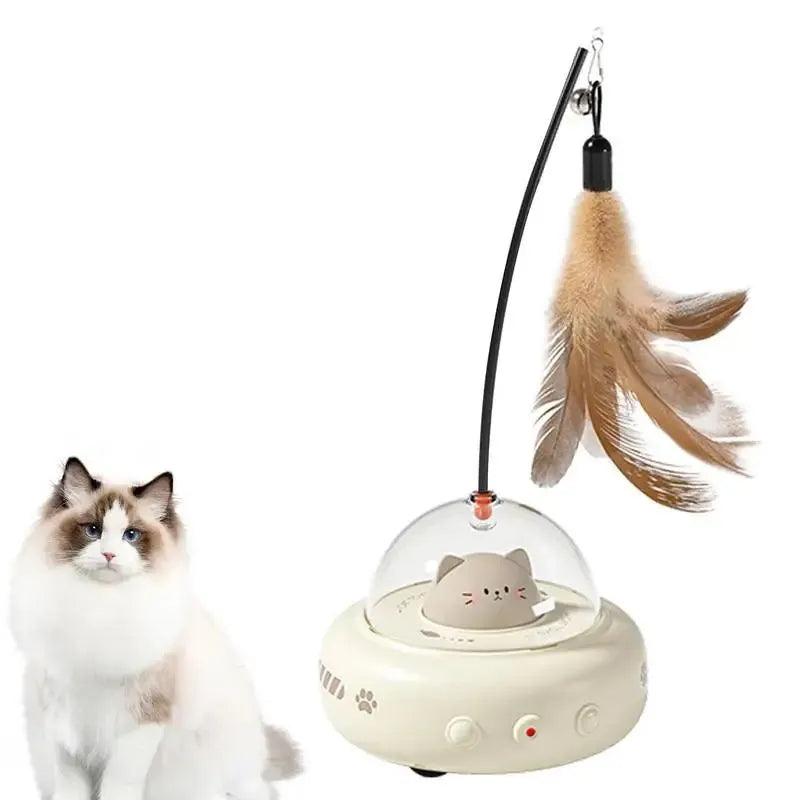Electric interactive cat toy with feathers, 360 red light, rechargeable USB, 11.5x11x28cm, Pink or White