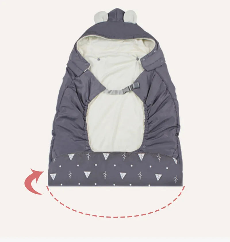 Baby carrier cloak cover windproof quilt coral fleece 78x64cm with detachable hood and reflective tape in Blue