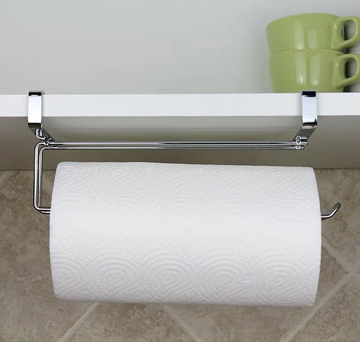 Silver stainless steel cabinet door towel rack measuring 26cm wide for roll paper storage
