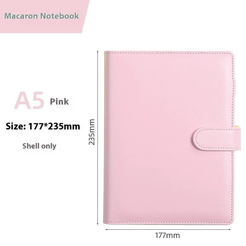 A5 PU leather zippered notebook shell in a solid colour, shown closed, for loose-leaf paper organisation.