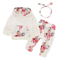 White hooded cotton sleep suit for baby girl with long sleeves and trousers