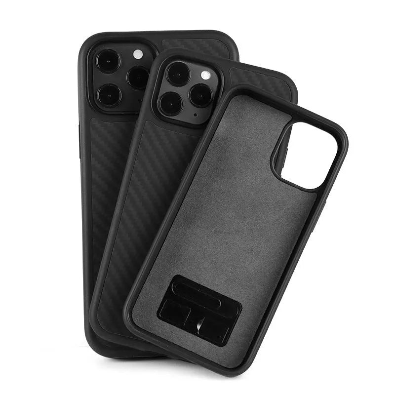 Black wooden phone case for Apple iPhone with TPU and Kevlar construction showing back cover design