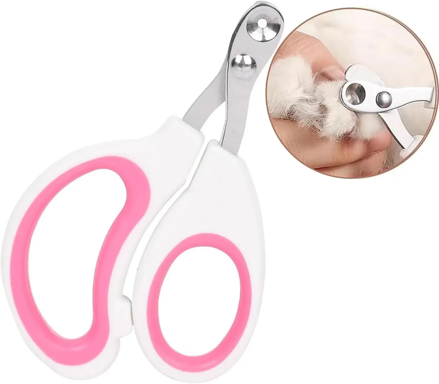 Blue cat nail clippers with circular hole design and ergonomic non-slip handle on a white background