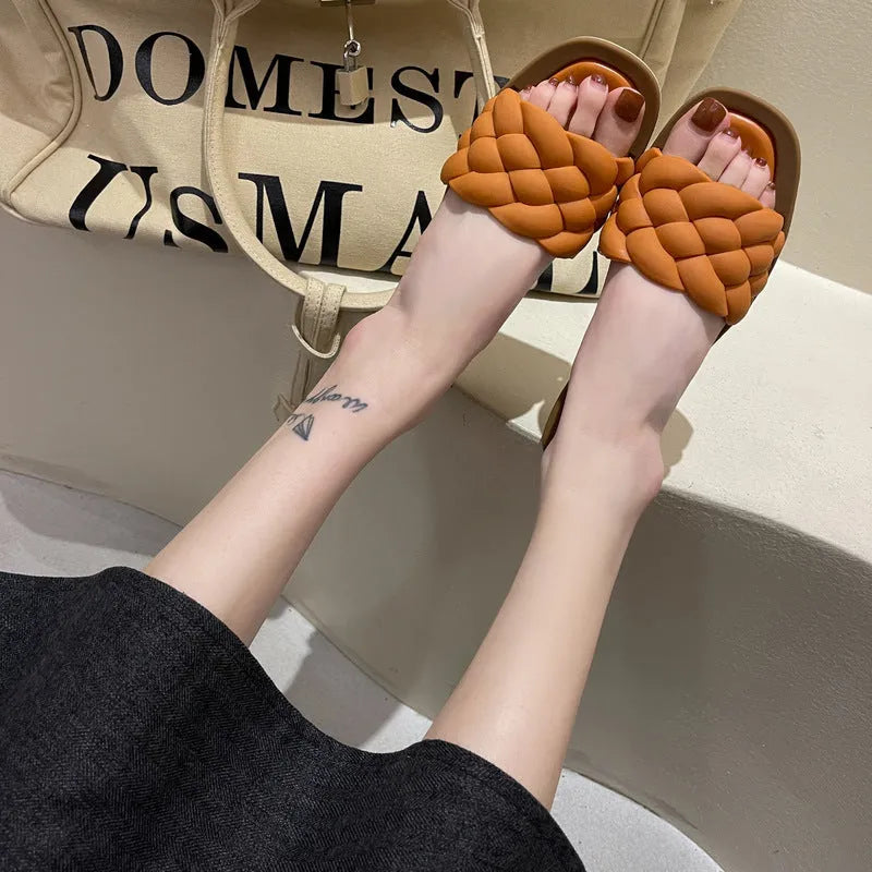 Women's plaid pattern PVC beach sandals with thick anti-skid sole in black, green, orange, or white.
